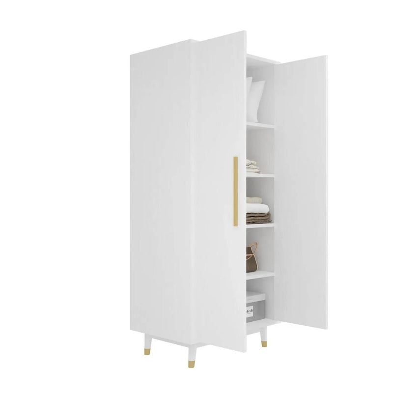 Mid-Century Modern 2-Door Bedroom Armoire Wardrobe Cabinet in White by HomePacific