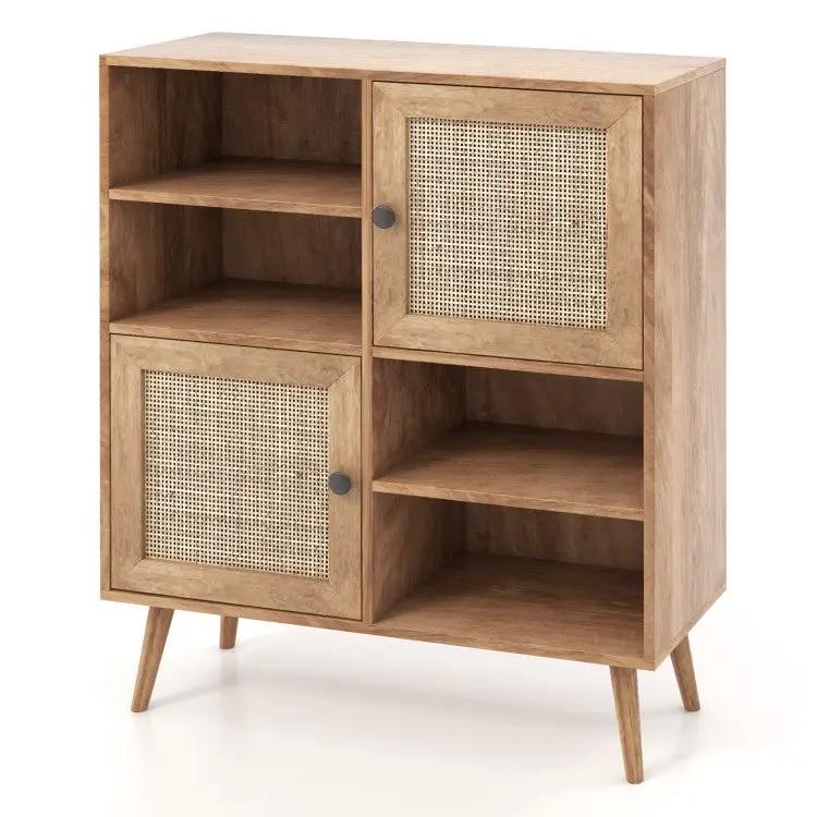 Mid-Century Modern Wood Sideboard Dining Buffet Storage Cabinet w/ Rattan Doors by HomePacific