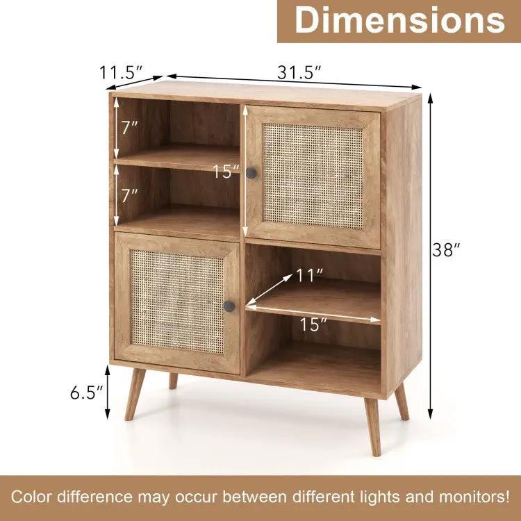 Mid-Century Modern Wood Sideboard Dining Buffet Storage Cabinet w/ Rattan Doors by HomePacific