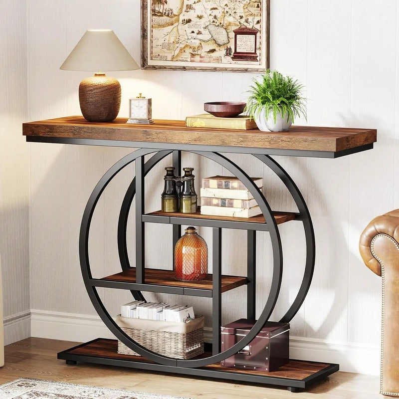 Modern Industrial 41-inch Long Narrow Entryway Foyer Console Table with Shelves by HomePacific