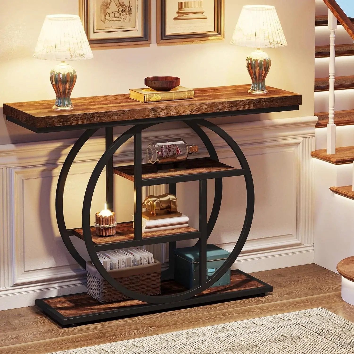 Modern Industrial 41-inch Long Narrow Entryway Foyer Console Table with Shelves by HomePacific
