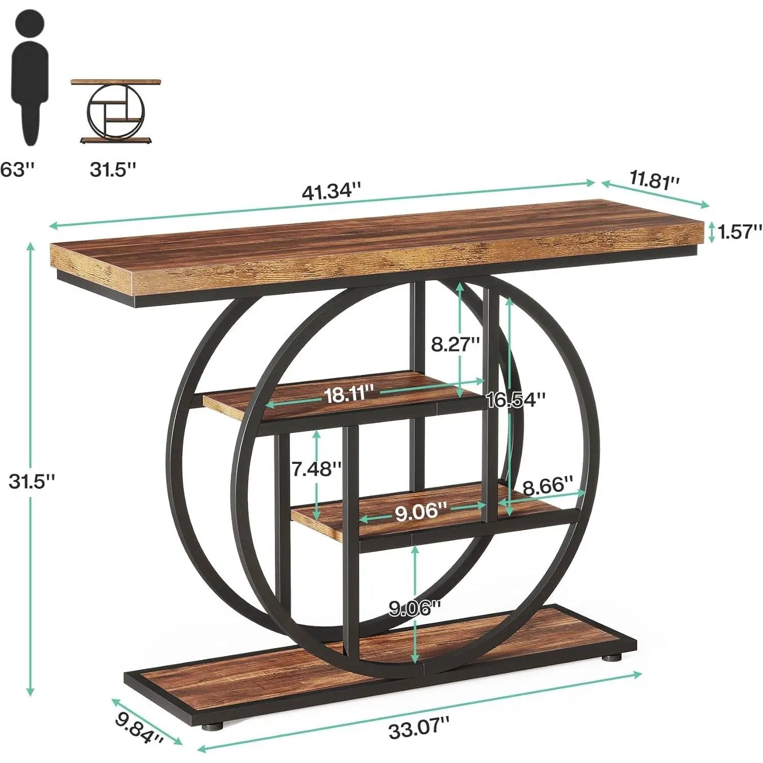Modern Industrial 41-inch Long Narrow Entryway Foyer Console Table with Shelves by HomePacific
