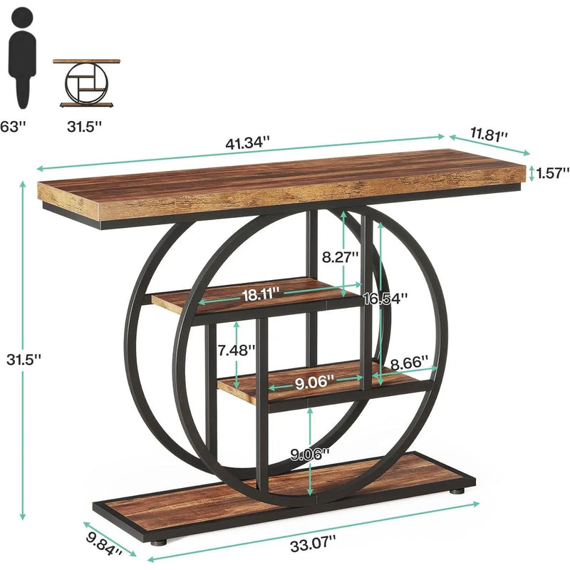 Modern Industrial 41-inch Long Narrow Entryway Foyer Console Table with Shelves by HomePacific