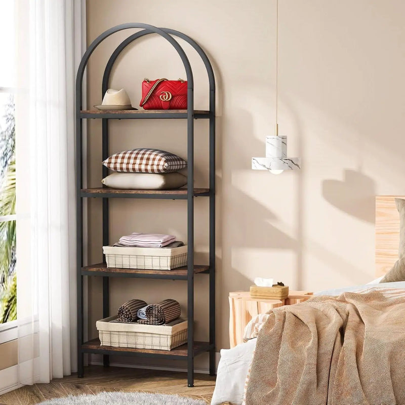 Modern Industrial Metal Wood Display Rack Bookcase with 4 Storage Shelves by HomePacific