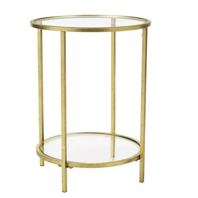 Round Accent Side Table Gold Metal Glass Top Bottom Shelf End Table by HomePacific
