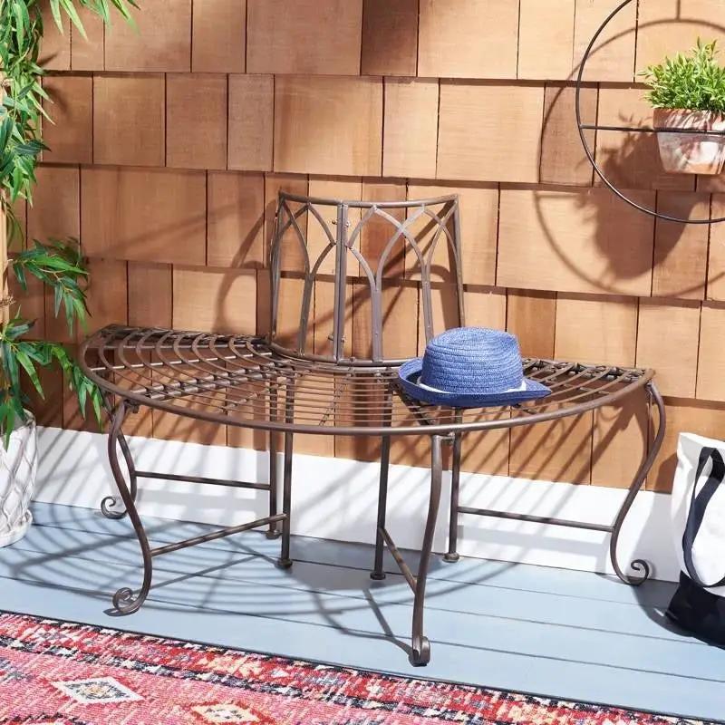 Outdoor Patio Garden Rustic Bronze Brown Wrought Iron Half-Circle Tree Bench by HomePacific