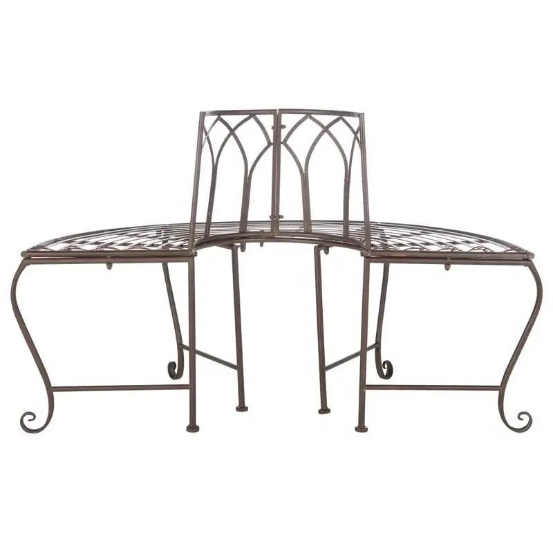 Outdoor Patio Garden Rustic Bronze Brown Wrought Iron Half-Circle Tree Bench by HomePacific