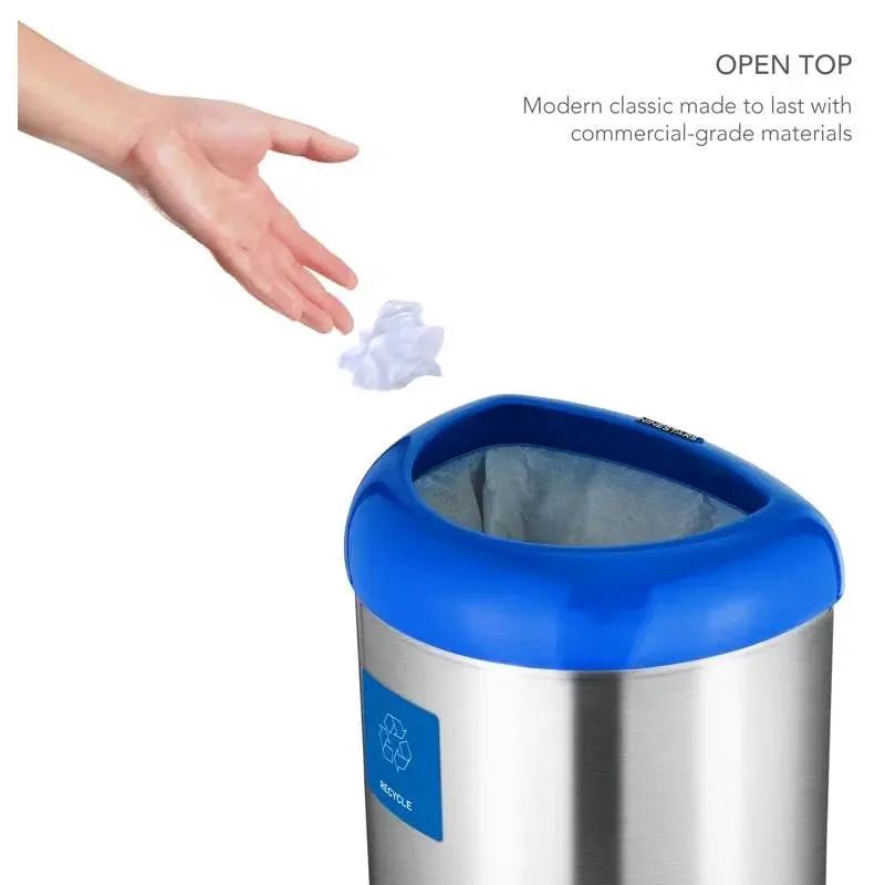 13-Gallon Stainless Steel Recycle Bin with Blue Open Top by HomePacific
