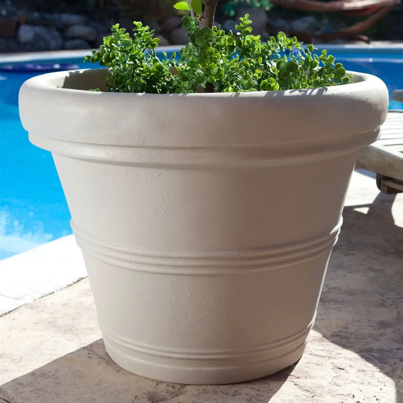 Round 26-inch Outdoor Patio Planter for Small Tree in Weathered Concrete Finish by HomePacific