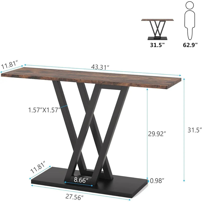 Modern 43-inch Narrow Entryway Table with Brown Wood Top and Black Metal Frame by HomePacific