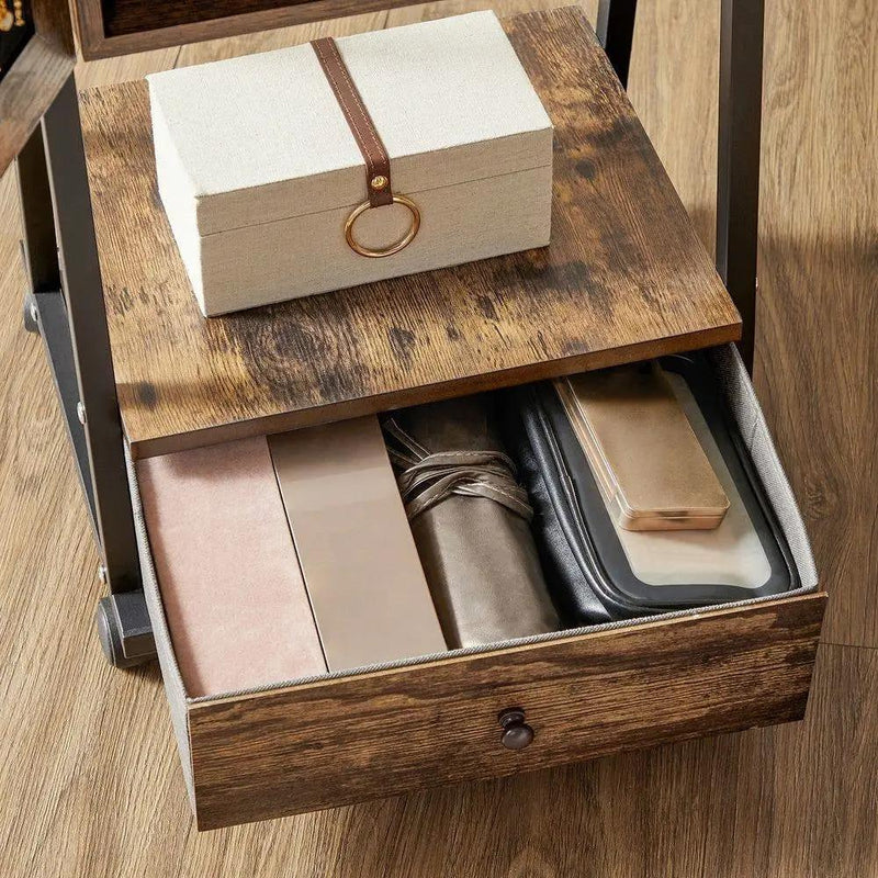 Modern Industrial Metal Wood Jewelry Armoire Cabinet Organizer Mirror on Wheels by HomePacific