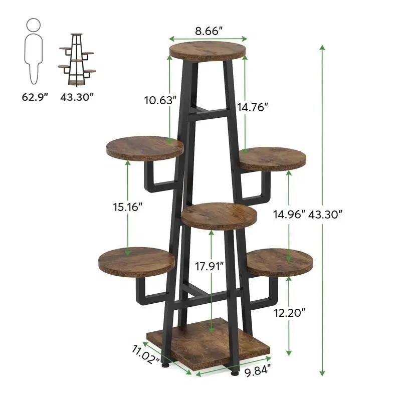 Modern Indoor Multi-Tier Plant Stand with Black Metal Frame and Wood Shelves by HomePacific