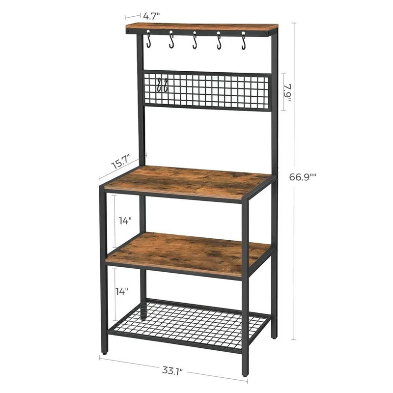Black Metal Kitchen Baker's Rack Microwave Stand with Wood Storage Shelves by HomePacific