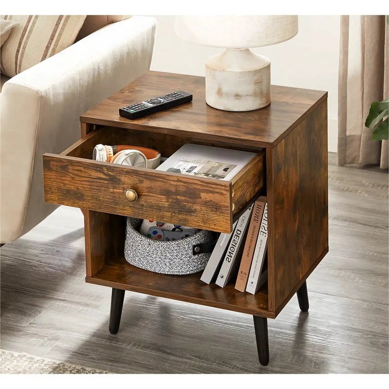 Mid-Century Farmhouse Bedroom 1-Drawer Nightstand End Table with Open Shelf by HomePacific