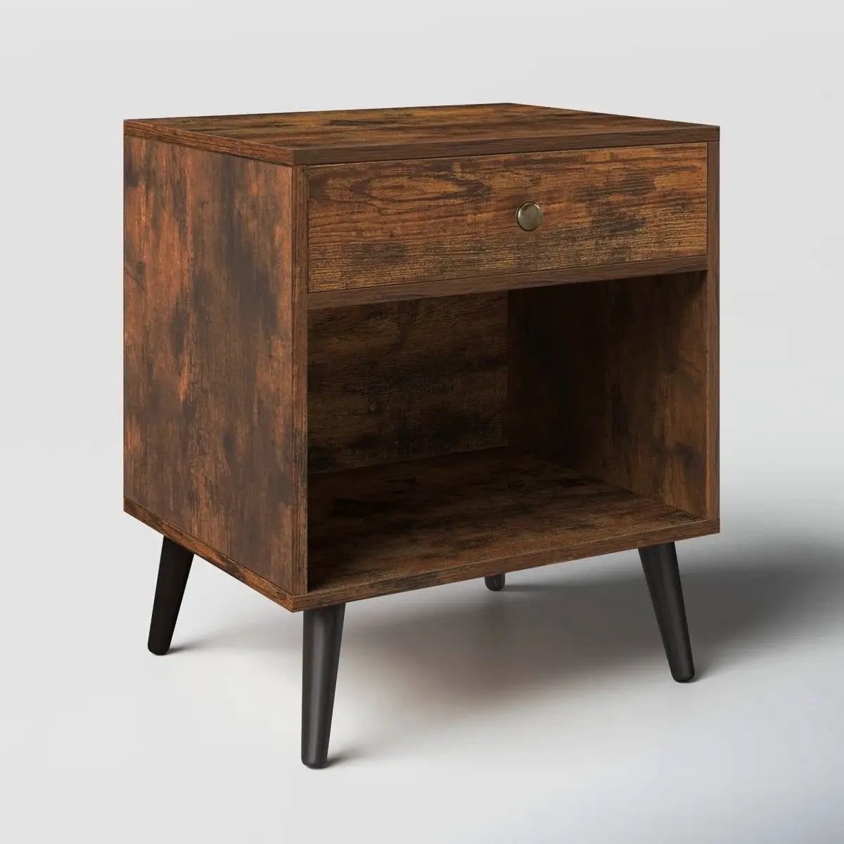 Mid-Century Farmhouse Bedroom 1-Drawer Nightstand End Table with Open Shelf by HomePacific
