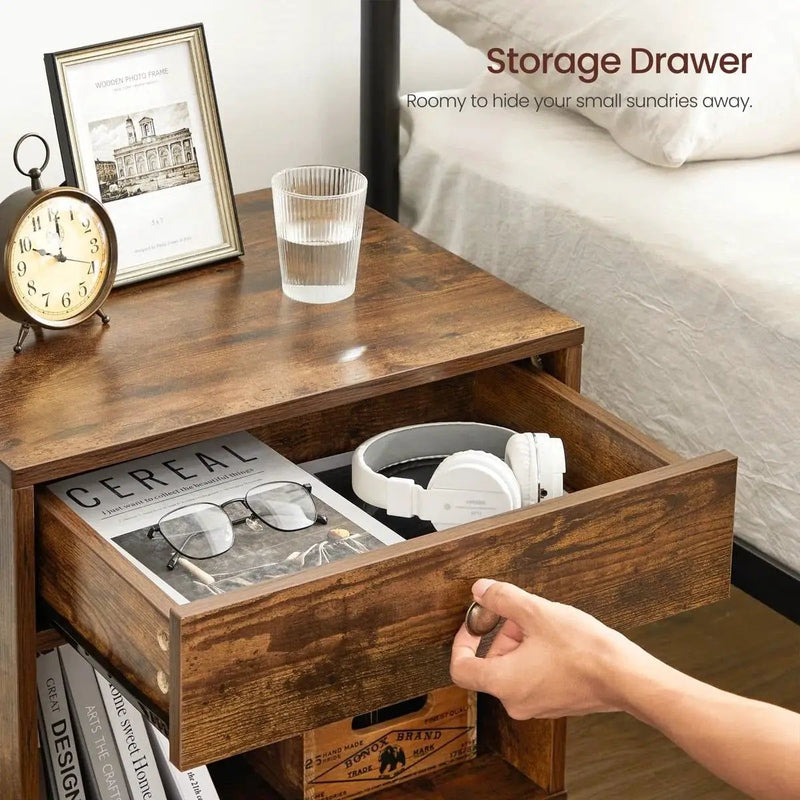 Mid-Century Farmhouse Bedroom 1-Drawer Nightstand End Table with Open Shelf by HomePacific