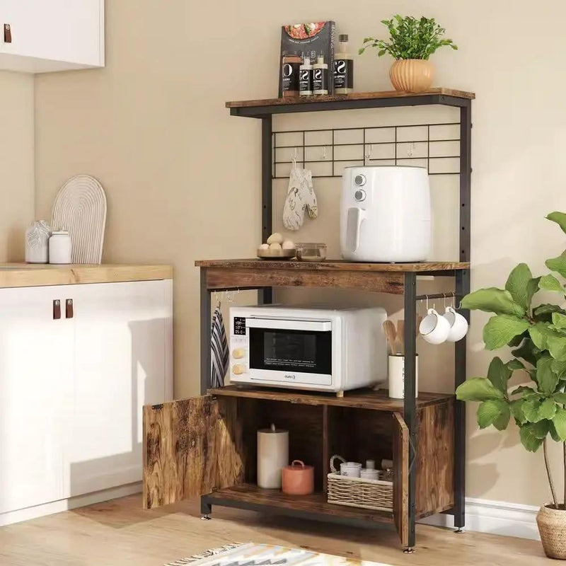 Industrial Kitchen Metal Wood Bakers Rack Microwave Cart with Storage Cabinet by HomePacific