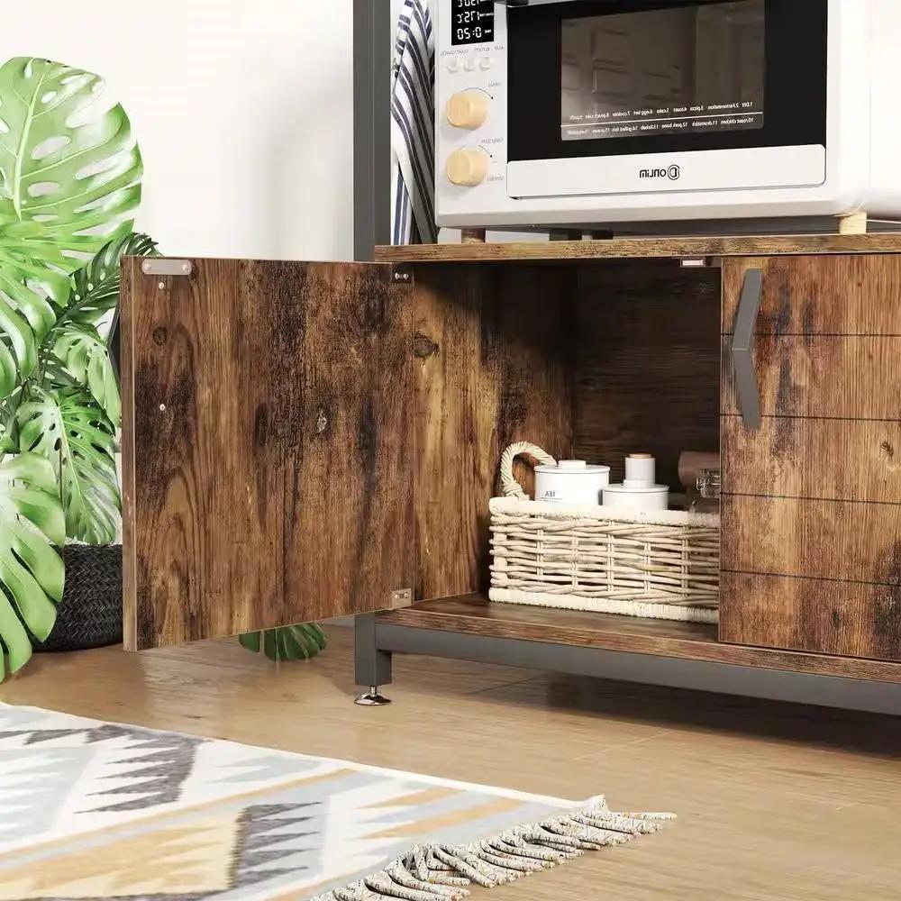 Industrial Kitchen Metal Wood Bakers Rack Microwave Cart with Storage Cabinet by HomePacific