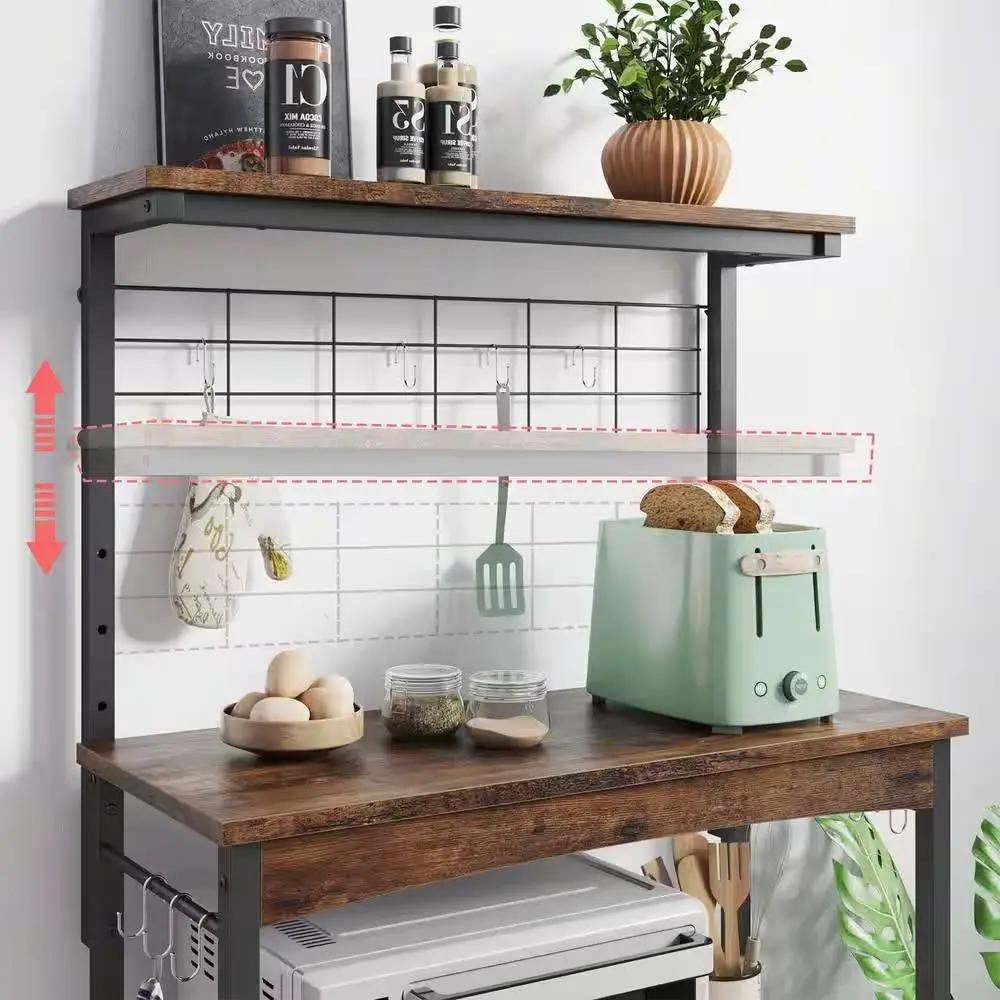 Industrial Kitchen Metal Wood Bakers Rack Microwave Cart with Storage Cabinet by HomePacific