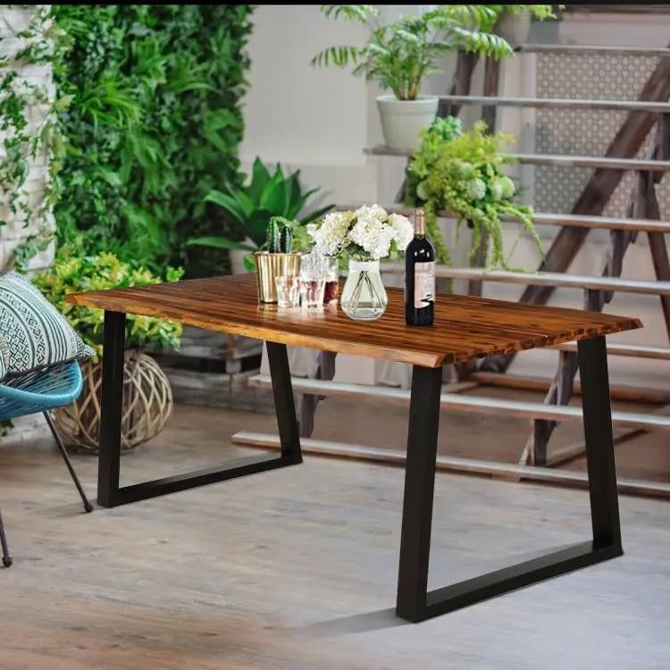 Modern Indoor Outdoor Metal Frame Wood Top Patio or Kitchen Dining Table by HomePacific