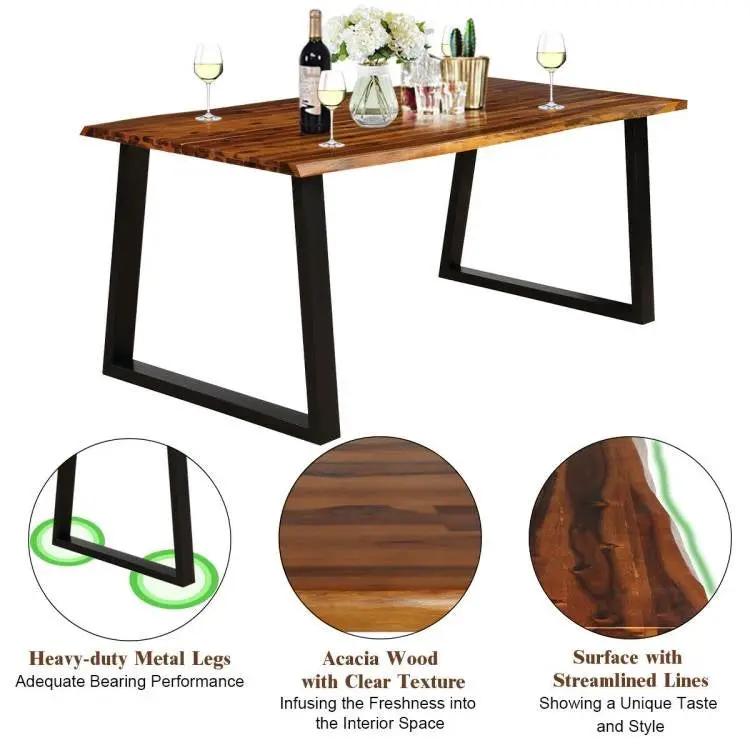 Modern Indoor Outdoor Metal Frame Wood Top Patio or Kitchen Dining Table by HomePacific