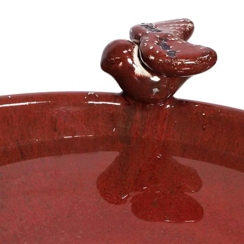 Outdoor Dark Red Ceramic Birdbath in Antique Finish by HomePacific