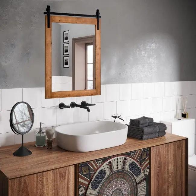30 x 22 Inch Rustic FarmHouse Wall Mounted Bathroom Mirror by HomePacific