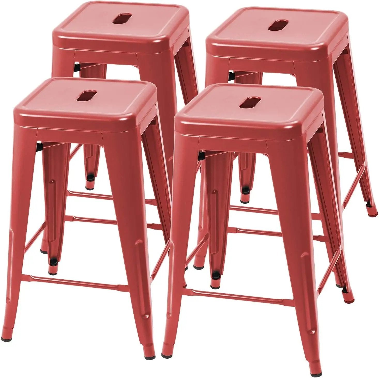 Set of 4 - 24-in. Indoor/Outdoor Backless Stacking Red Metal Barstools by HomePacific