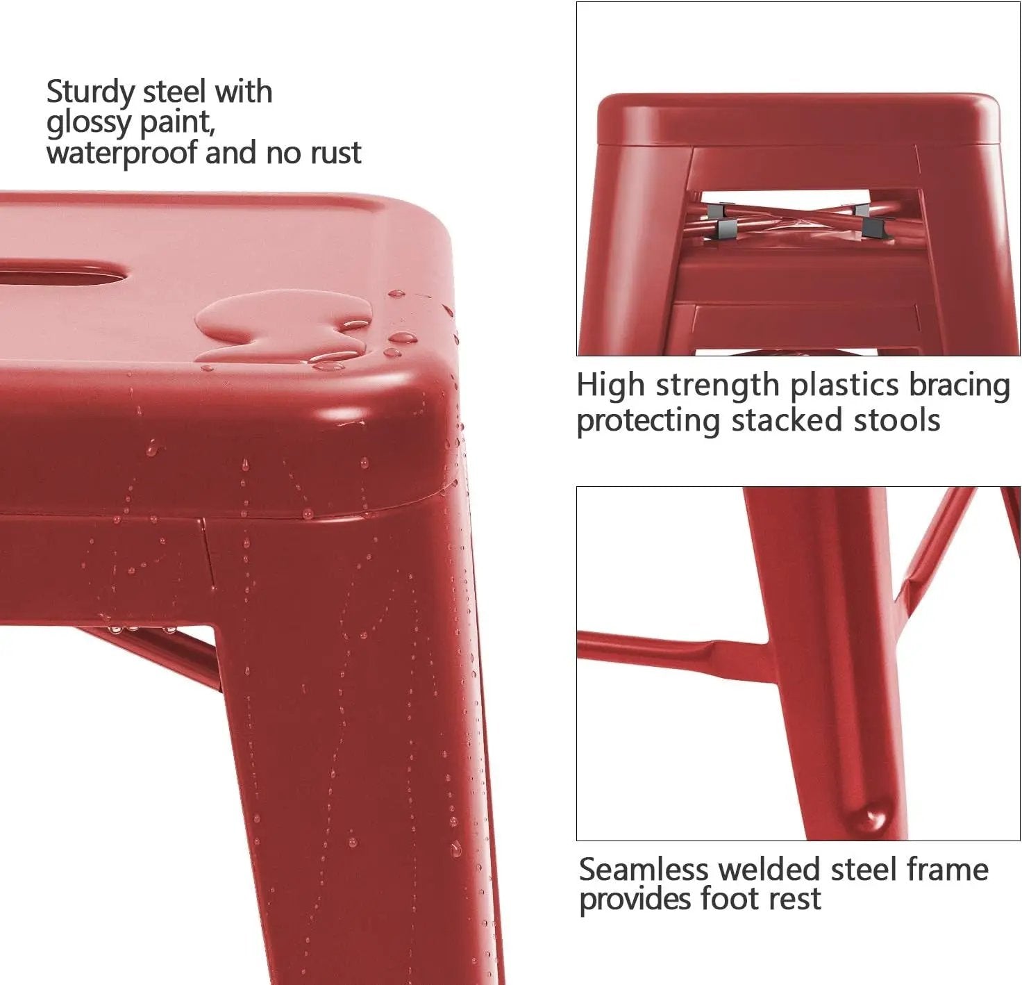 Set of 4 - 24-in. Indoor/Outdoor Backless Stacking Red Metal Barstools by HomePacific