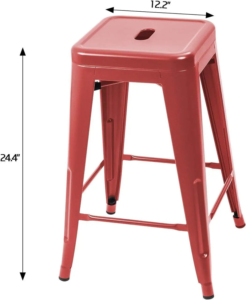 Set of 4 - 24-in. Indoor/Outdoor Backless Stacking Red Metal Barstools by HomePacific