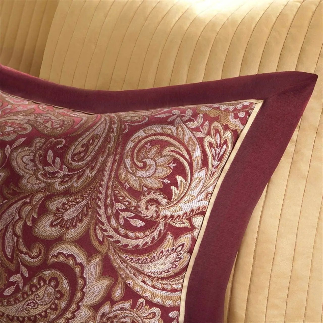 King 12 Piece Cotton Polyester Comforter Set Red Gold Paisley by HomePacific