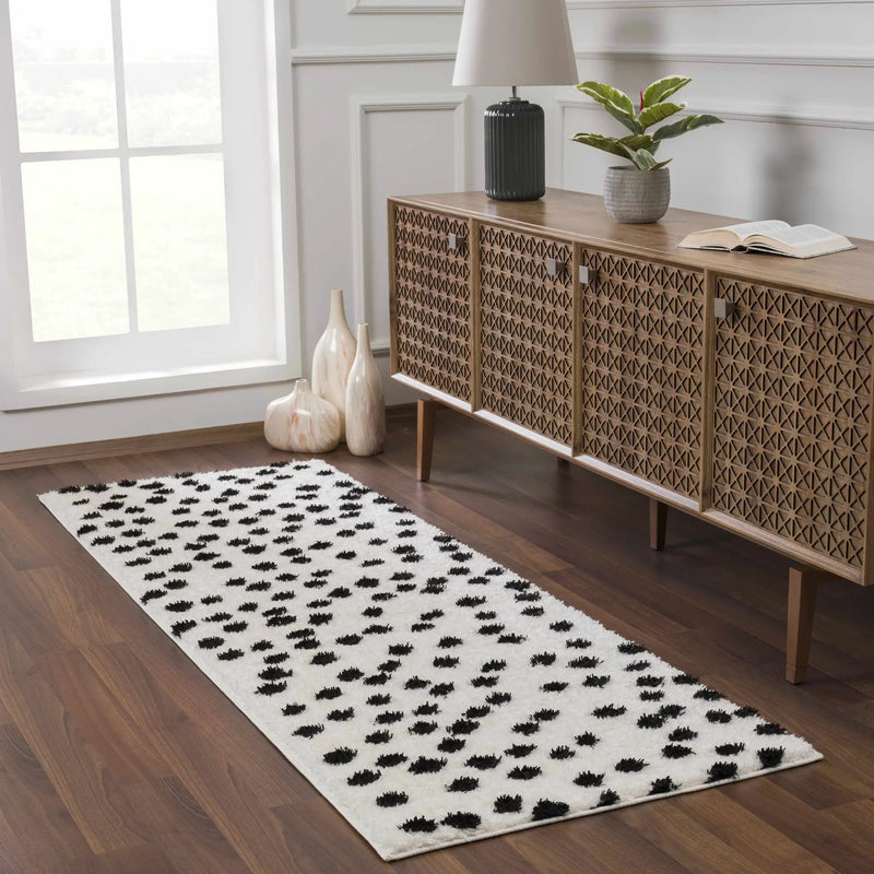 Cansu Black & White Dotted Area Rug by Hauteloom