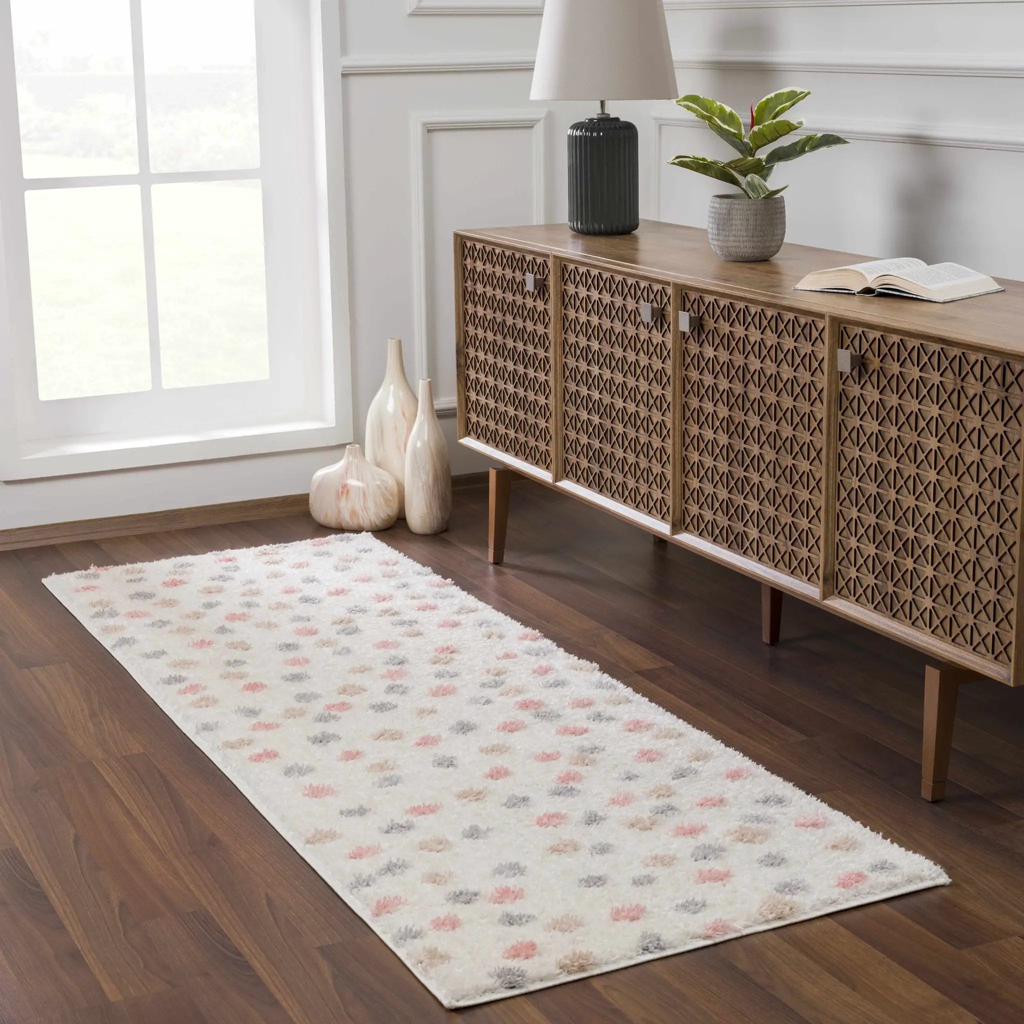 Cansu Pink & Cream Dotted Area Rug by Hauteloom