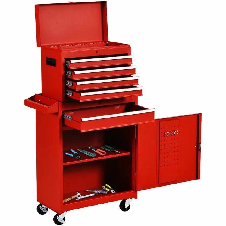 Red Heavy Duty Steel Lockable Rolling Tool Chest Mobile Garage Storage Cart by HomePacific