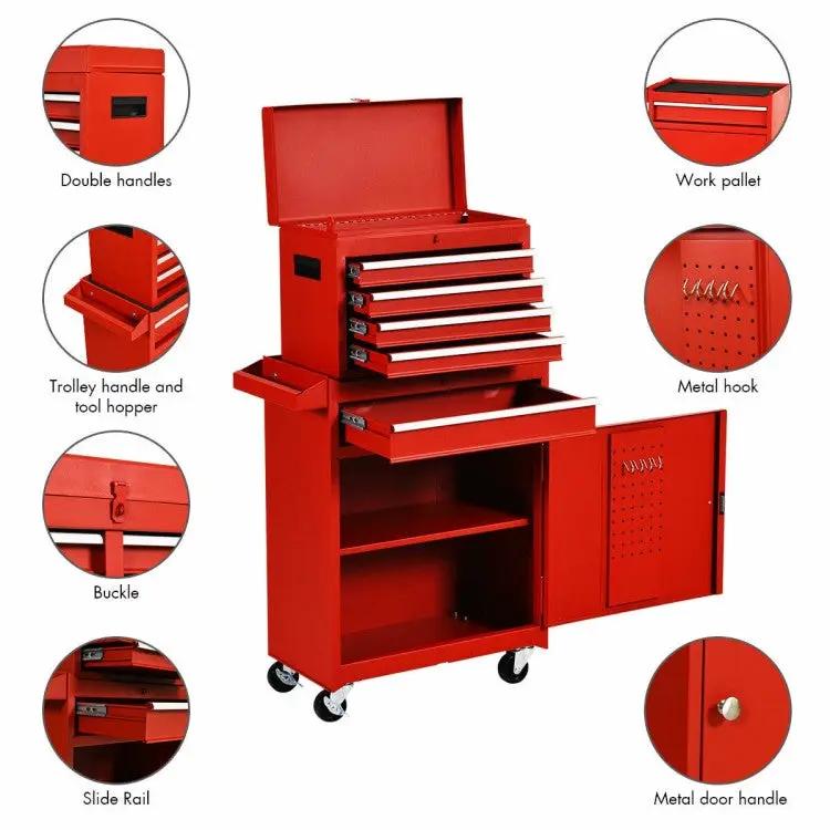 Red Heavy Duty Steel Lockable Rolling Tool Chest Mobile Garage Storage Cart by HomePacific