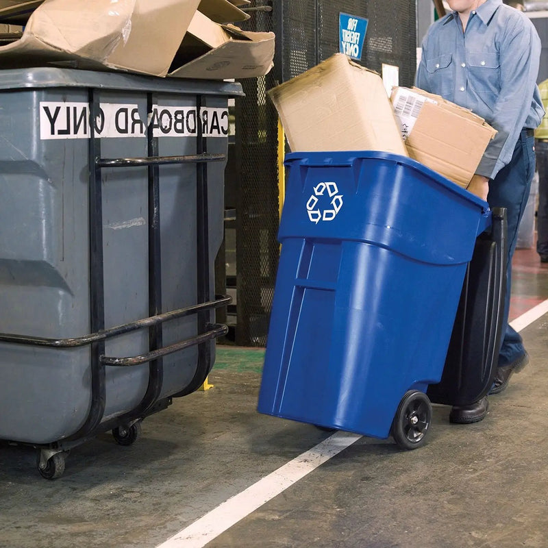 50 Gallon Blue Commercial Heavy-Duty Rollout Recycler Trash Can Container by HomePacific