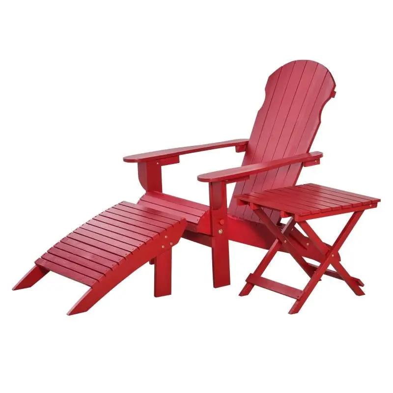3-Piece Red Folding High-back Adirondack Chair Ottoman and Side Table by HomePacific