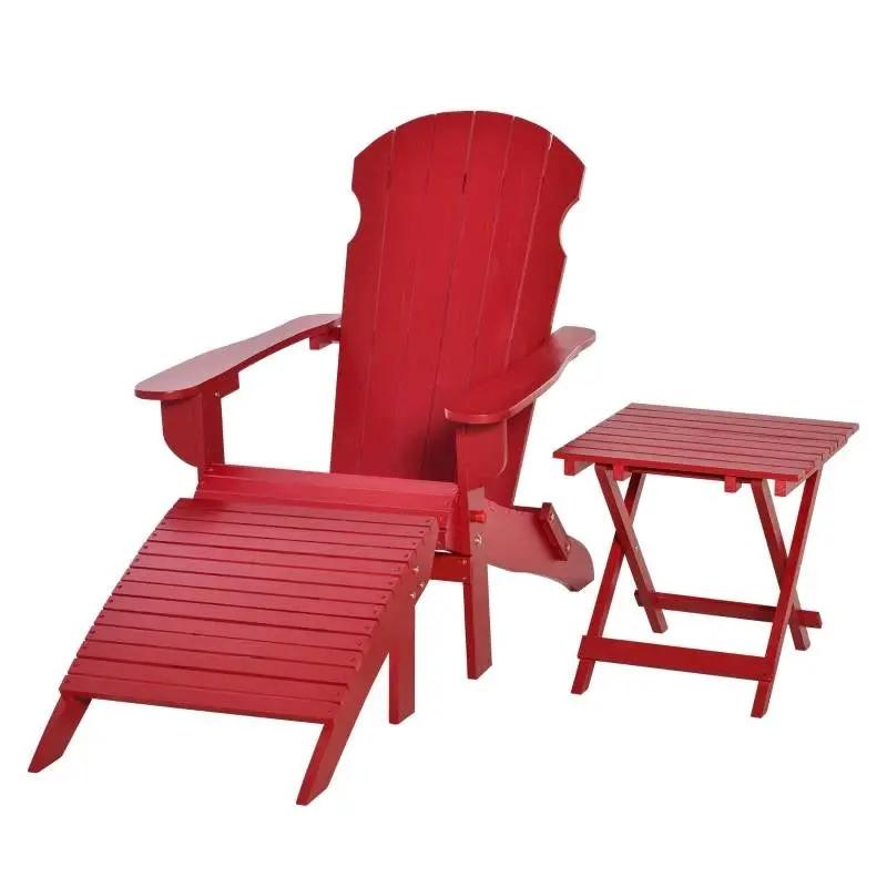 3-Piece Red Folding High-back Adirondack Chair Ottoman and Side Table by HomePacific