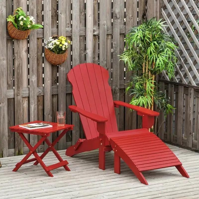 3-Piece Red Folding High-back Adirondack Chair Ottoman and Side Table by HomePacific