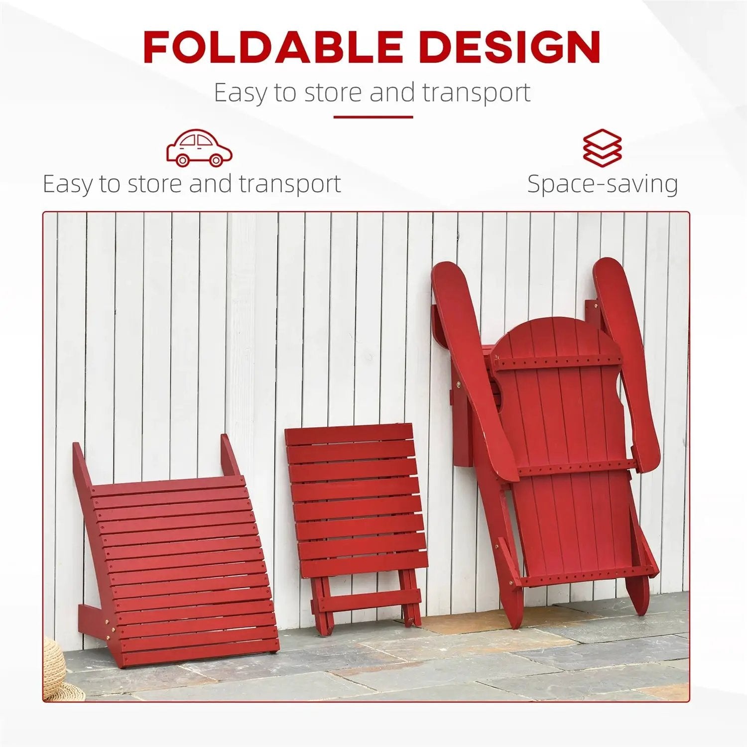 3-Piece Red Folding High-back Adirondack Chair Ottoman and Side Table by HomePacific