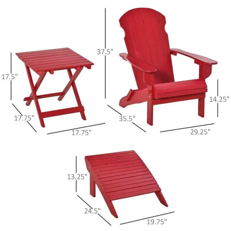 3-Piece Red Folding High-back Adirondack Chair Ottoman and Side Table by HomePacific