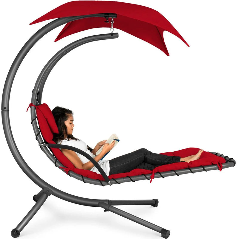 Red Single Person Sturdy Modern Chaise Lounger Hammock Chair Porch Swing by HomePacific