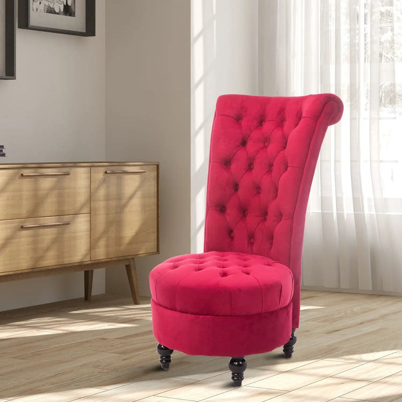 Red Tufted High Back Plush Velvet Upholstered Accent Low Profile Chair by HomePacific