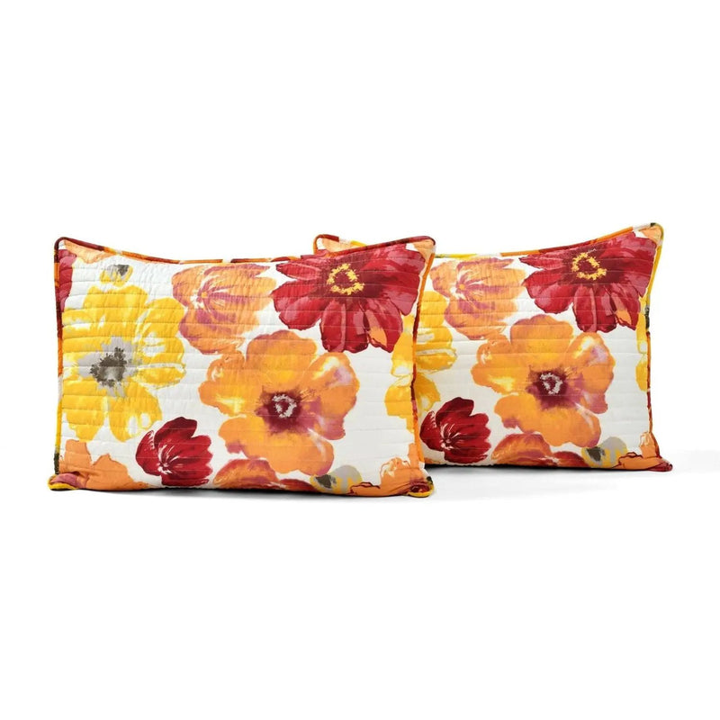 King size Orange Red Flowers Lightweight Polyester Microfiber Quilt Set by HomePacific