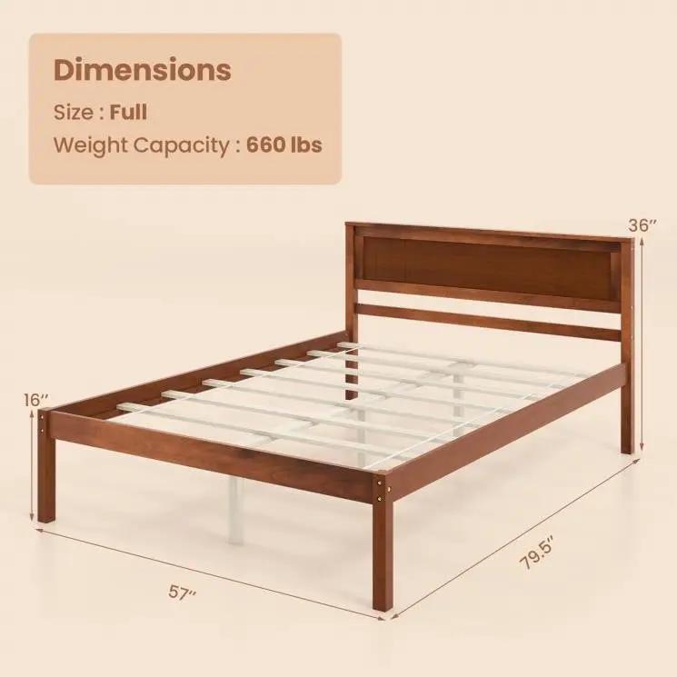 Full Size Retro Wood Platform Bed Frame with Headboard in Walnut by HomePacific