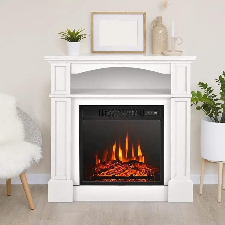 32 inch 1,400 Watt Electric TV Stand Fireplace with Shelf White by HomePacific