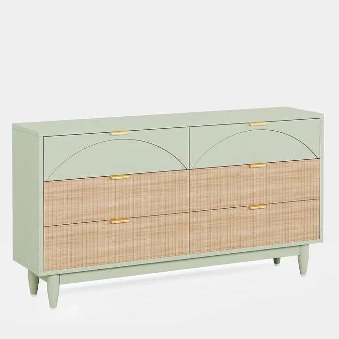Retro Mid-Century Modern 6 Drawer Dresser Chest of Drawers in Mint Green by HomePacific