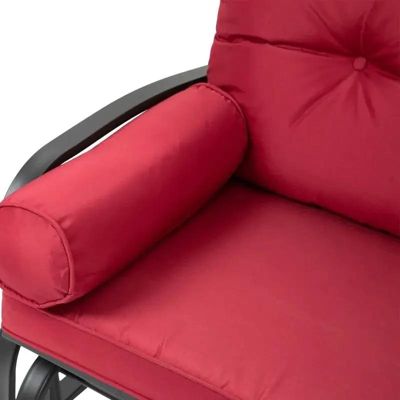 Steel Outdoor Garden Patio Rocking Glider Chair Loveseat with Red Cushions by HomePacific