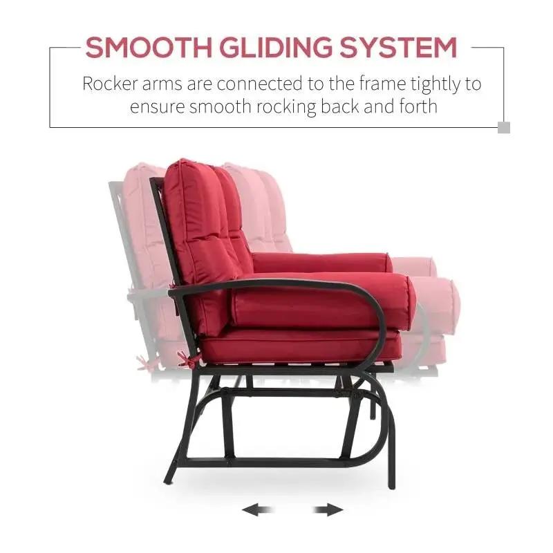 Steel Outdoor Garden Patio Rocking Glider Chair Loveseat with Red Cushions by HomePacific