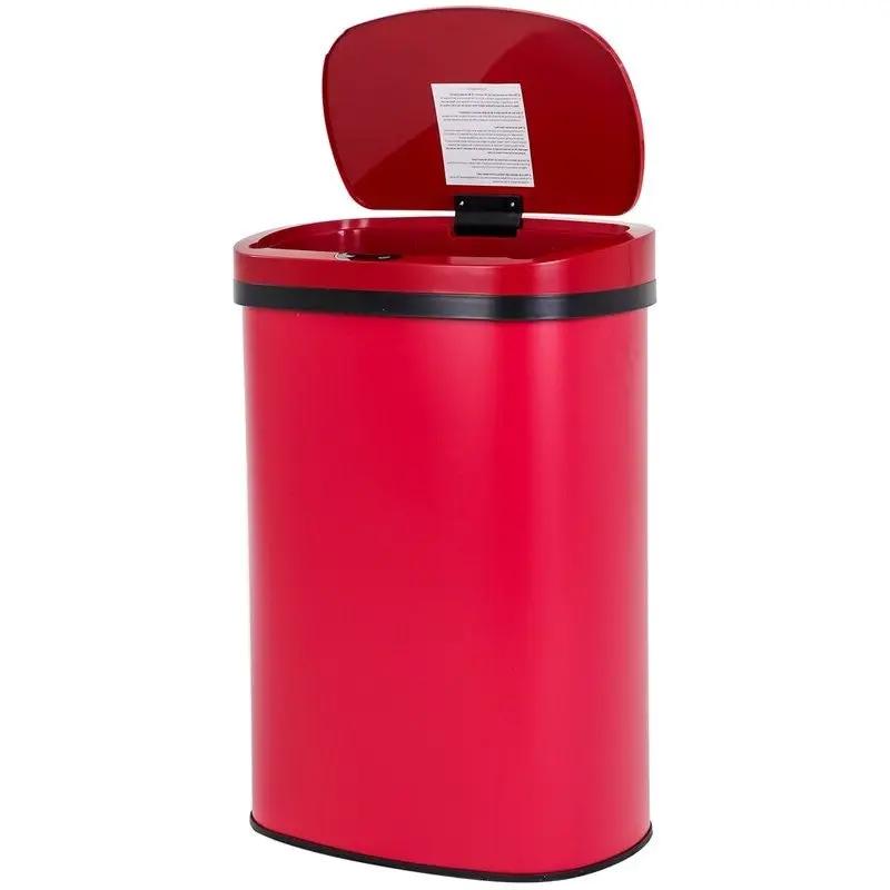 Red 13 Gallon Stainless Steel Motion Sensor Trash Can by HomePacific